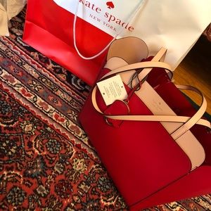 Beautiful Kate Spade medium double pocket tote in red and pink